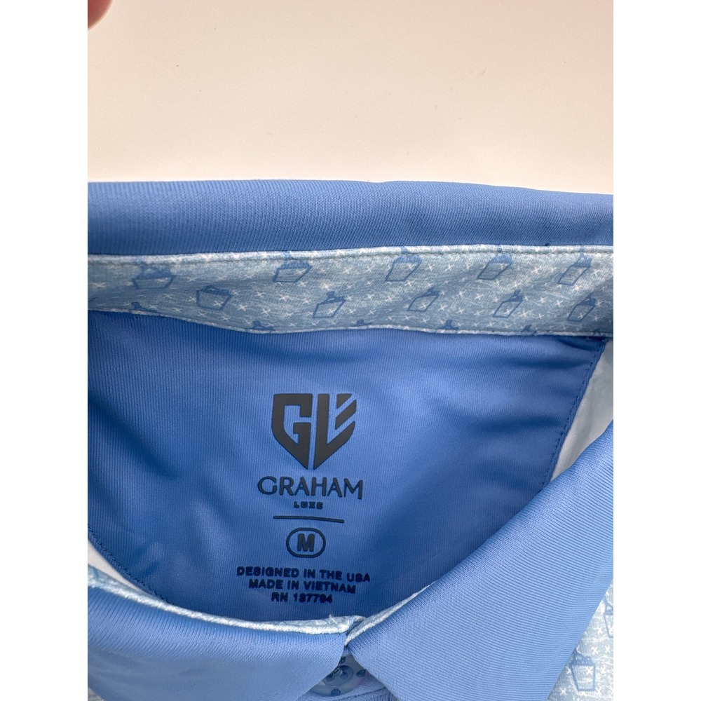 Graham Luxe Odin Mens Blue Champagne Bucket Print Golf Polo Shirt Size M NEW - Picture 2 of 7
